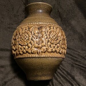 Ornate Brown Ceramic Vase made in West Germany signed